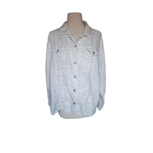 Chico's Linen Button Down Shirt Womens XL White Beige Coastal Preppy Minimalist